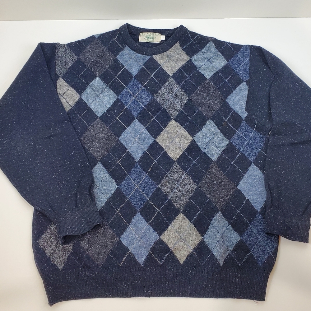 Vintage Blarney Woolen Mills Argyle Lambswool Sweater L Mens Ireland Made 80s